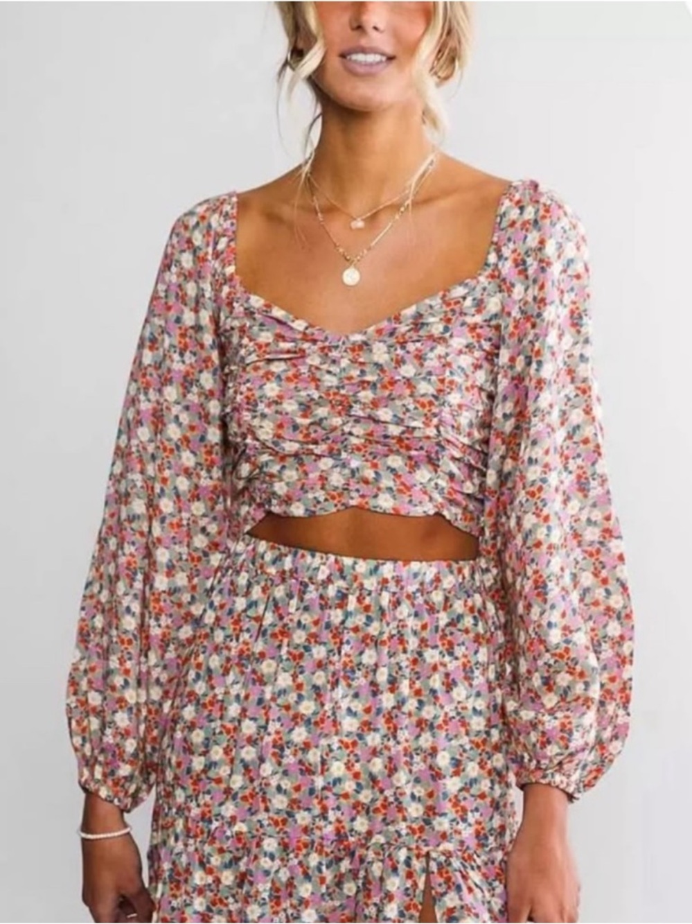 Billabong x The Salty Blonde Floral Top Maxi Skirt Set Size M/L - Picture 2 of 11